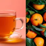 Chá De Folha De Laranja Da Terra Preparado Em Xícara Simples.
