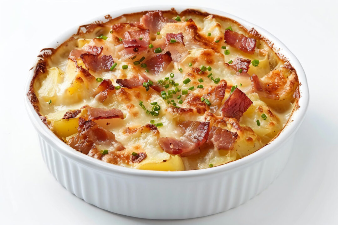 Batata gratinada com bacon cremosa e douradinha como nas melhores receitas de família