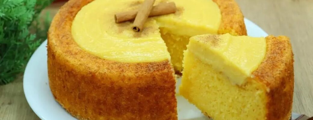 Receita Prática De Bolo Curau Com Milho De Latinha E Cobertura Cremosa....